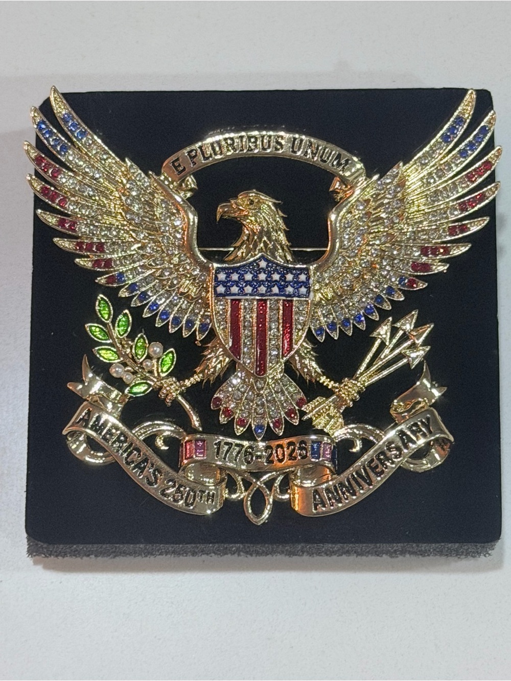 Gold Eagle American Flag Shield Lapel Pin - Red, Blue, Green Accents